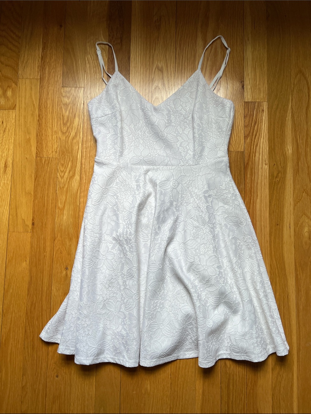 White Floral Jacquard Spaghetti Strap Dress
